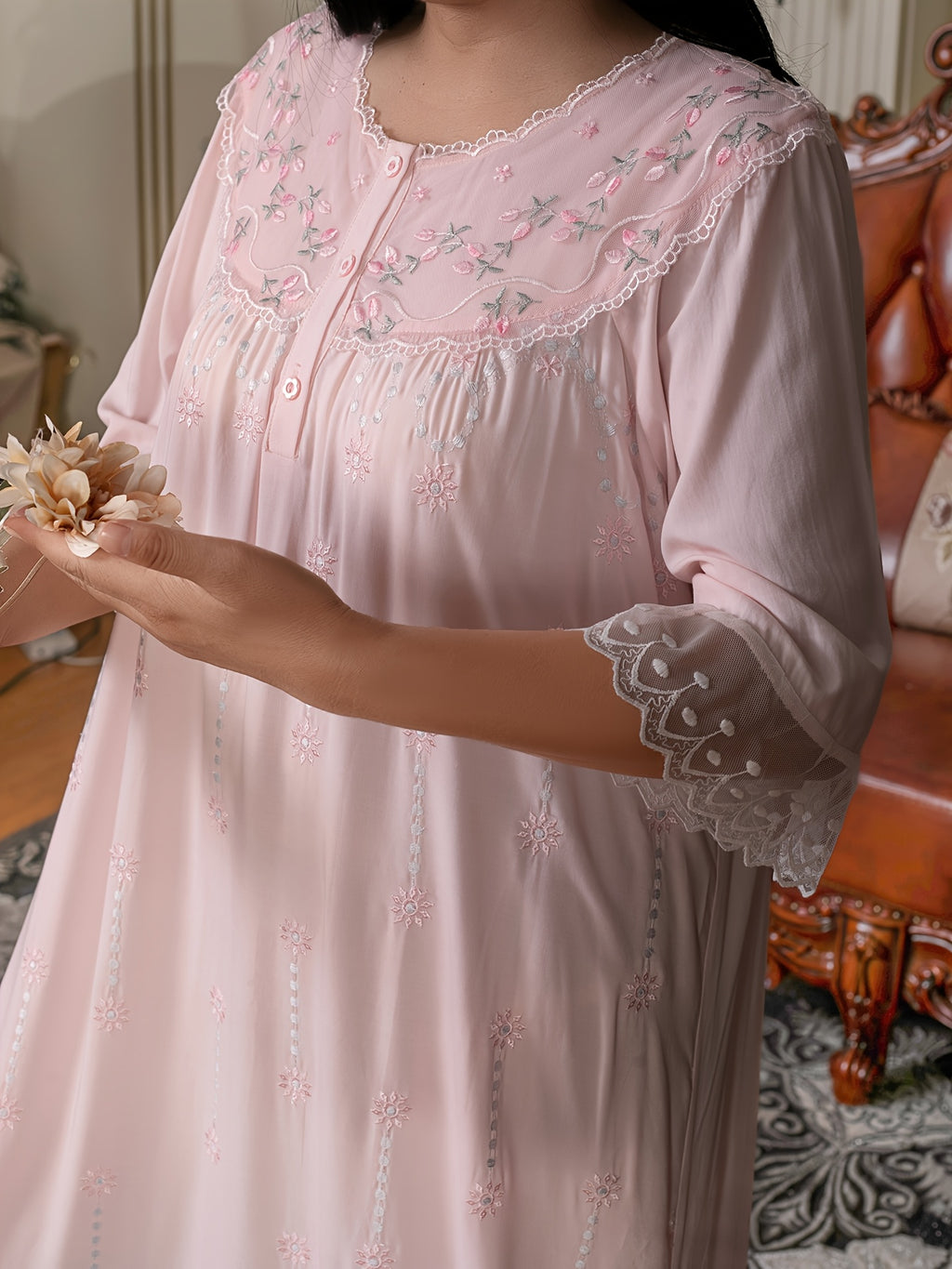 Plus Size Women'S Nightgown - Pink Color