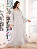 Al Najma Women ElegantEmbroidered Dress, MinimalistFashion Casual Daily Wear, Modest Kaftan - Light Grey