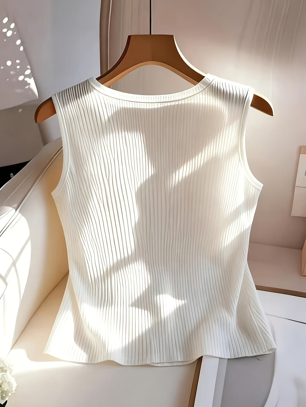 Women's Casual Solid Color Ribbed Tank Top - White