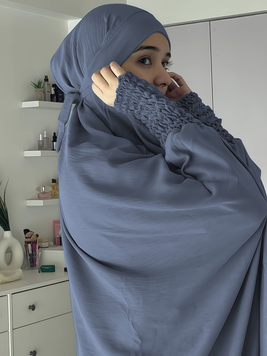 Khimar and Abaya Jilbab Dress, Loose Robe with Elastic Sleeves, High Privacy, Premium Jilbab for Muslim Women, Prayer Headscarf, Islamic Clothing, Khimar - Dark Gray