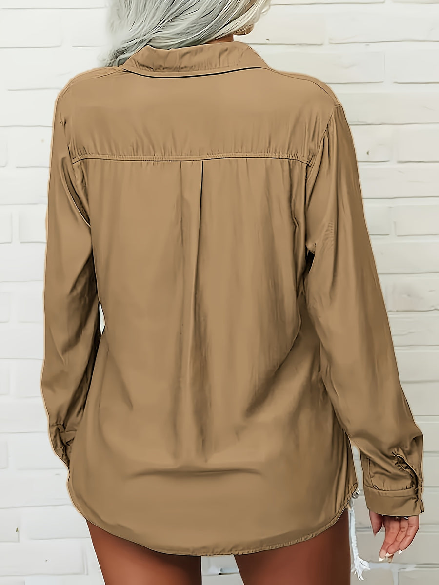 Women'S Double Bag Cover Blanket-Breasted Button Lapel Shirt, Soft Fabric Comfortable Cool Elegant Style Daily Style Casual Style Spring And Summer Style Summer Style - Khaki