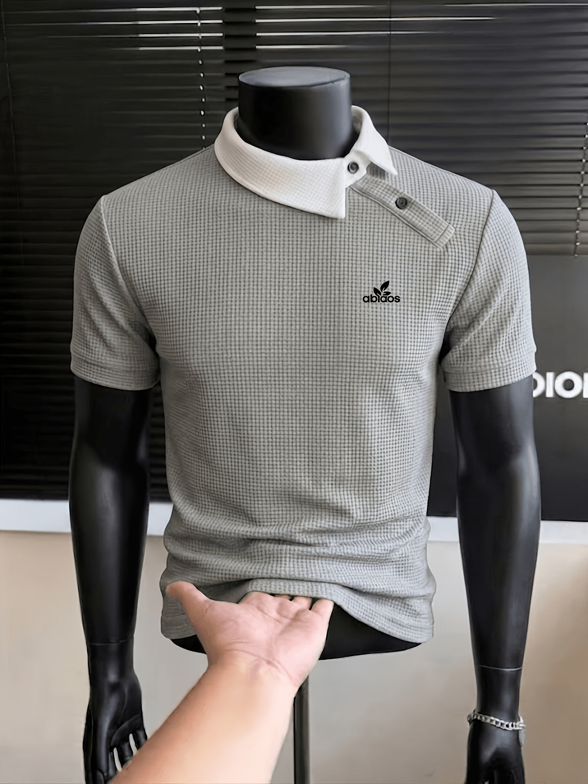New Design Color-Blocked Slant Collar Short-Sleeve T-Shirt for Men, Summer Trendy  Irregular Collar Business Casual White Letter Print Polo - Grey