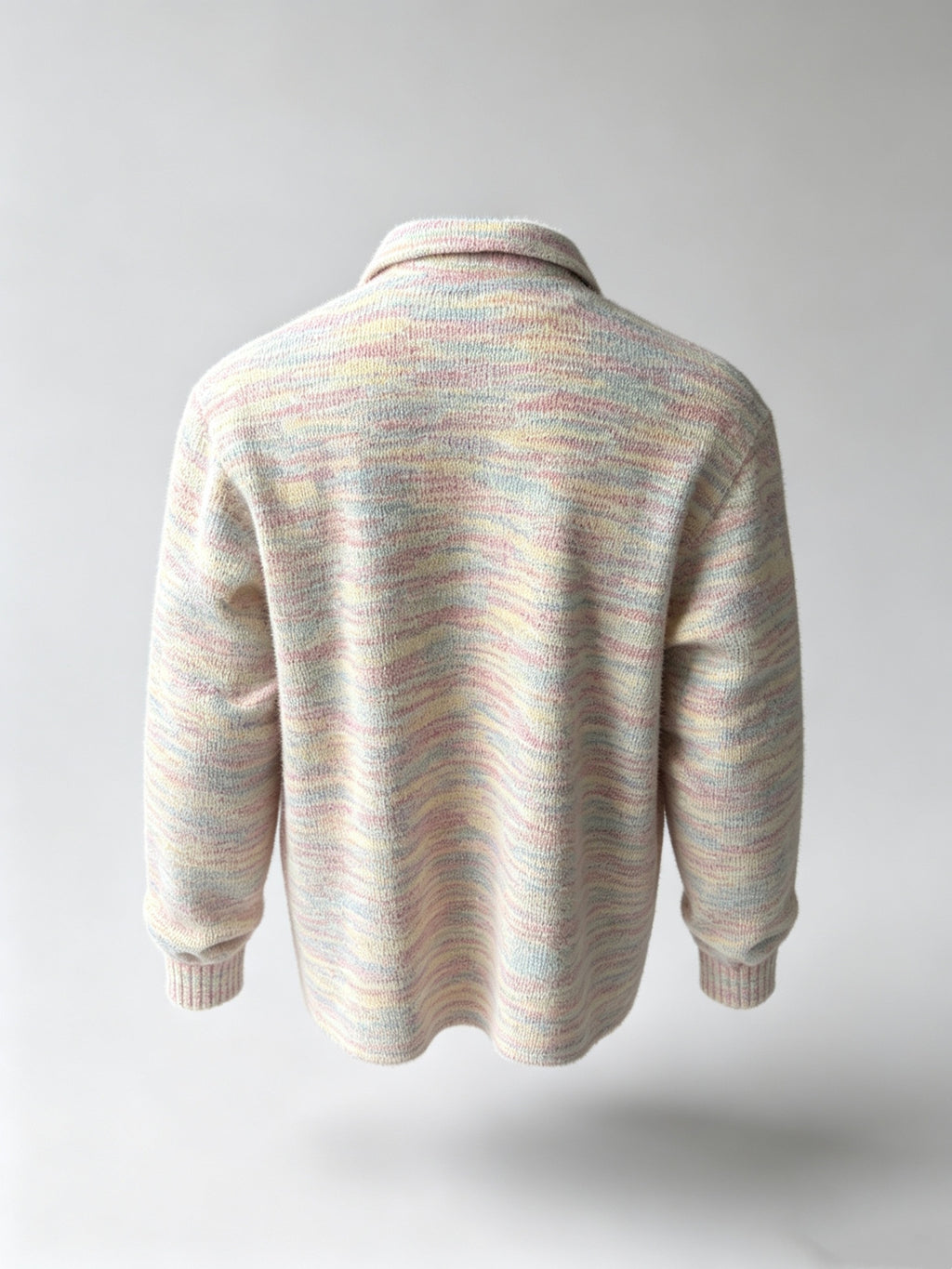 Men's Gradient Color Striped Knit Button Shirt Jacket, Lapel Collar Loose Casual Cardigan Long Sleeve Outerwear for Spring Autumn Daily Wear - Colorful