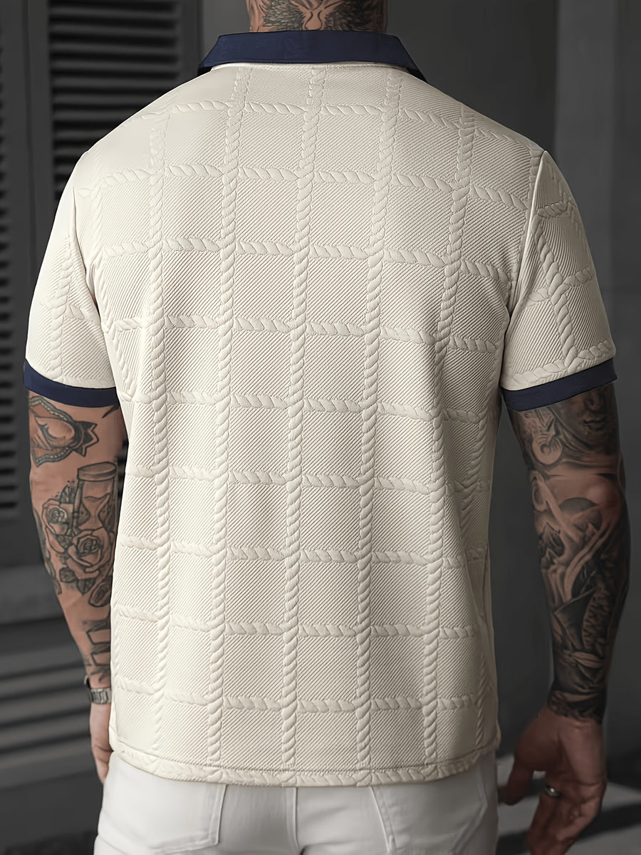 Men'S Business Casual Shirt, Formal And Daily Wear, Elastic Knit Fabric, Machine Washable for Office Attire, New Spring Summer Season, Ribbed Detail, Trendy Men'S Clothing - Apricot