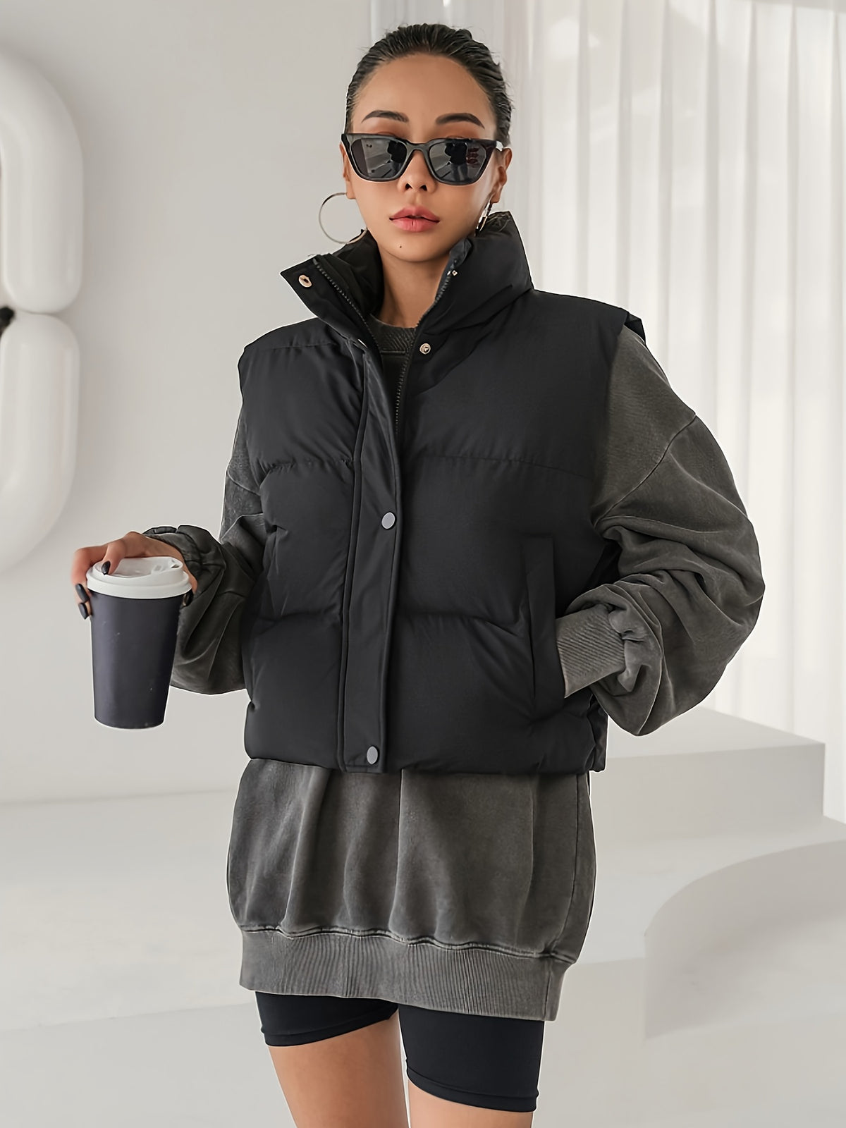 Keep warm in autumn and winter, fashionable and elegant ladies., vest jacket - Deep Grey