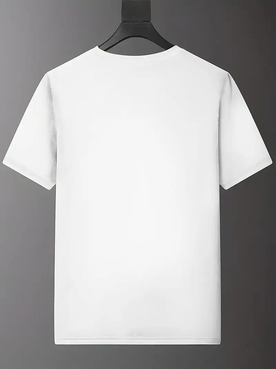 Handwritten Style Letter A Print T-Shirt, Minimalist Line Short Sleeve - White