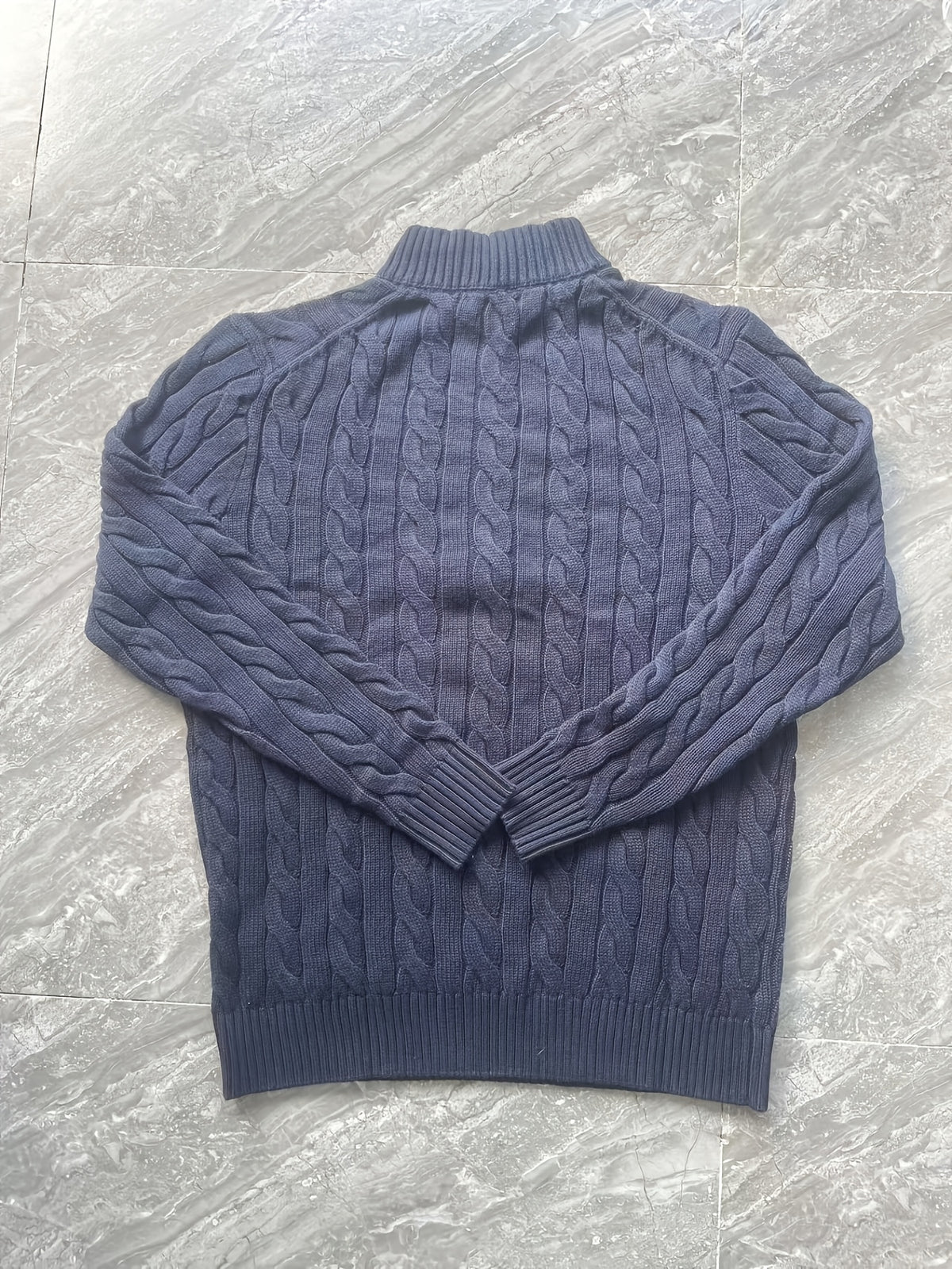 Autumn Winter Korean Style Casual Knit Sweater Half-Zip Stand Collar Lazy Style Pullover Long Sleeve Sweater Men'S - Navy blue color