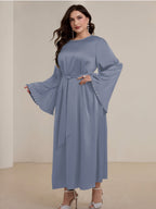 1pc Slim-fit Stretch Abaya Sleeve Front Zipper A-line AbayaElegant Flowing Muslim Robe Convenient Daily Islamic Women's WearStretch Sleeve Front Zipper AbayaSuitable for Daily Commuting, Gatherings with Family Friends, and Islamic Festive Occasions - Dark Gray