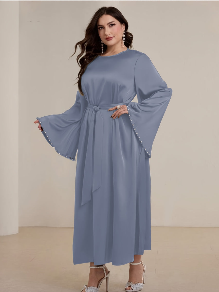 1pc Slim-fit Stretch Abaya Sleeve Front Zipper A-line AbayaElegant Flowing Muslim Robe Convenient Daily Islamic Women's WearStretch Sleeve Front Zipper AbayaSuitable for Daily Commuting, Gatherings with Family Friends, and Islamic Festive Occasions - Dark Gray