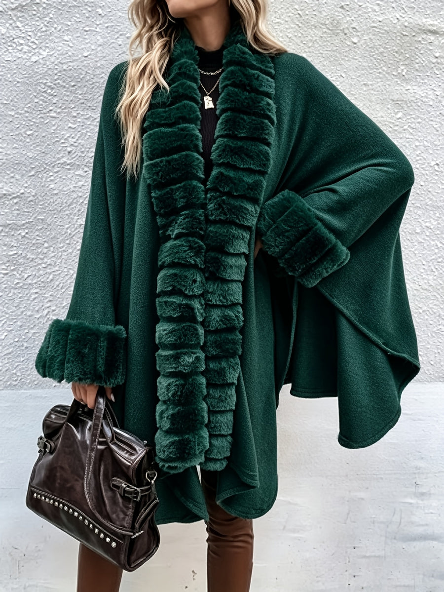Western Autumn Winter New Mid-Length Luxurious Faux Patchwork Cardigan Sweater Tassel Shawl Cloak Coat - Green