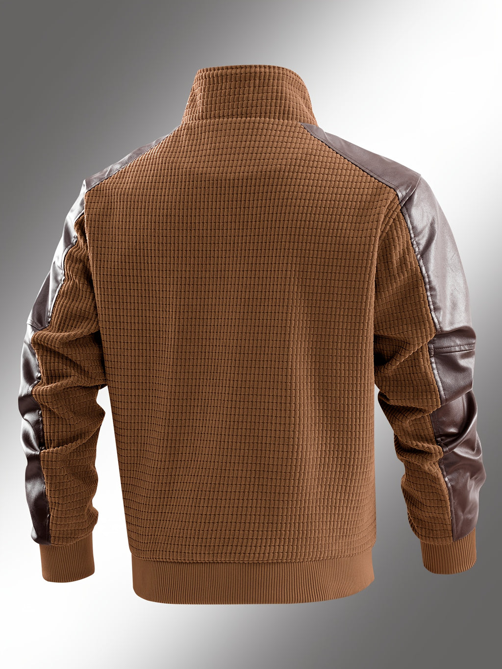 Vintage Textured Patchwork Jacket for Men, Stand Collar Zipper Versatile Men's Spring and Autumn Casual Top; Waffle Men's Baseball Jacket, Suitable for Daily Work Scenes. - Dark Brown