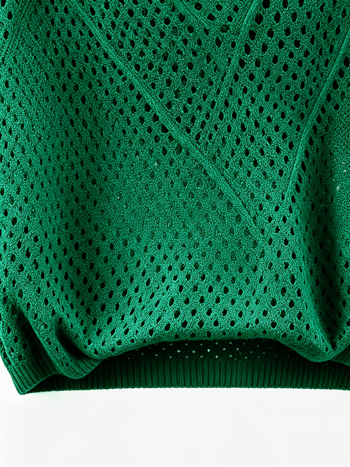 Women's Pullover V-Neck Soft Sweater, Loose Hollow-Out Top, Gentle Style Top, Fashionable, Soft Fabric, Versatile Long-Sleeve Batwing Shirt, Breathable Cover-Up - Emerald Green