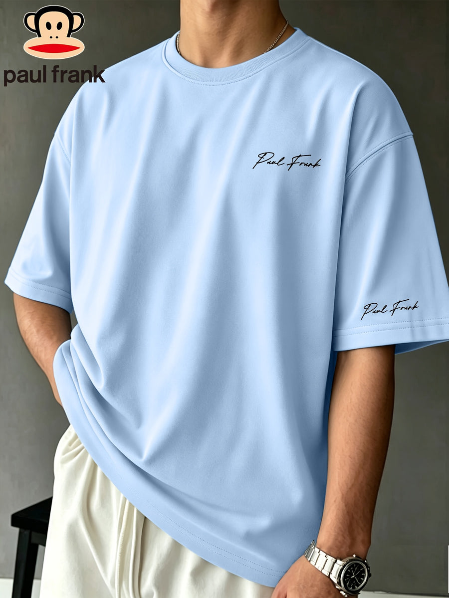 Paul Frank Summer Men's Pure Cotton Street Style Refreshing Pullover Short-Sleeve T-Shirt - Glacier Blue