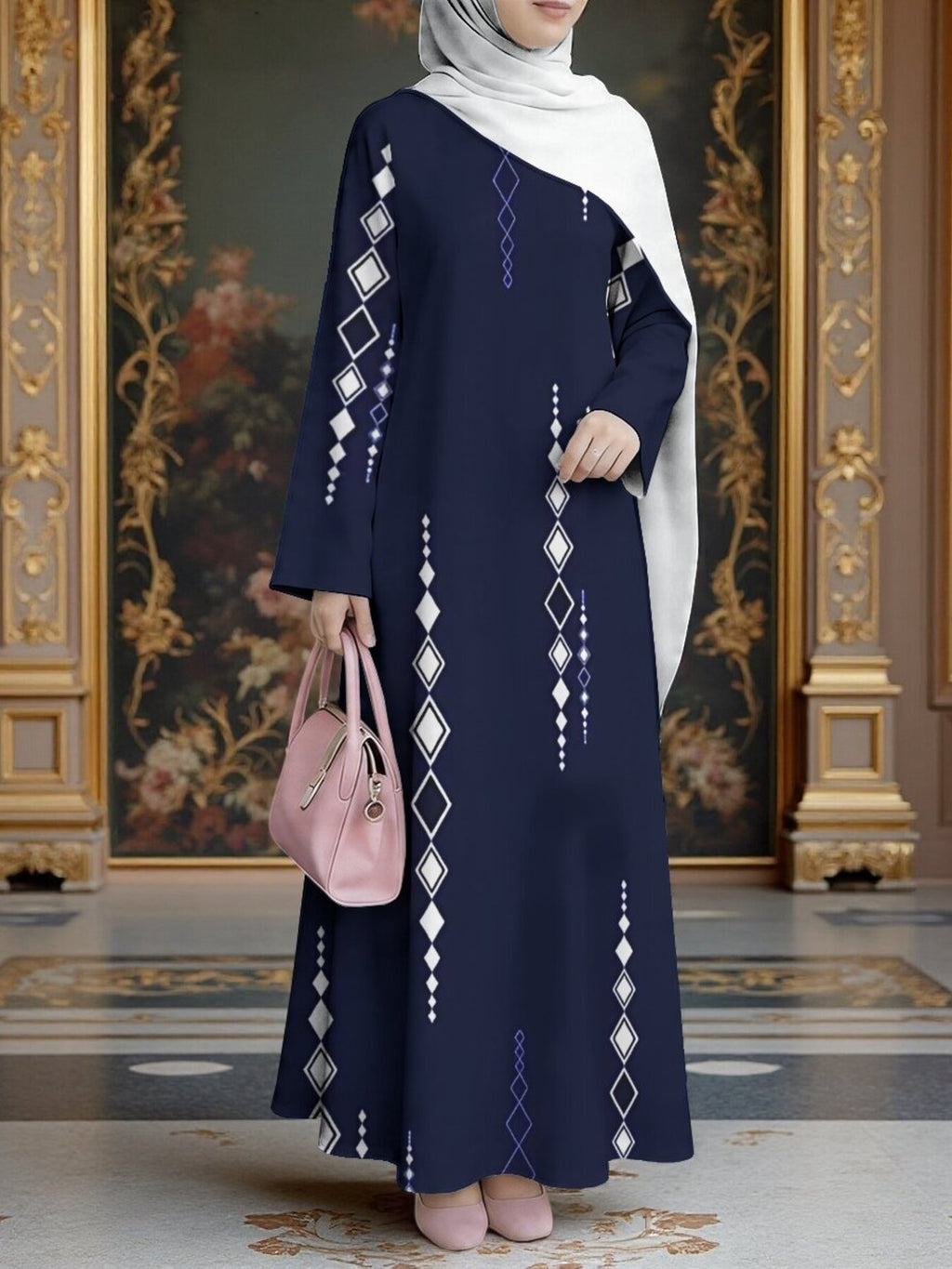 New Muslim Women'S Abaya, Women'S Dress Loose Fit, Casual Fashion, Easy Long Sleeve, Fashionable Pattern, Temperament All-Match Long Dress (Headscarf Additions Not Included) - Mixed colors