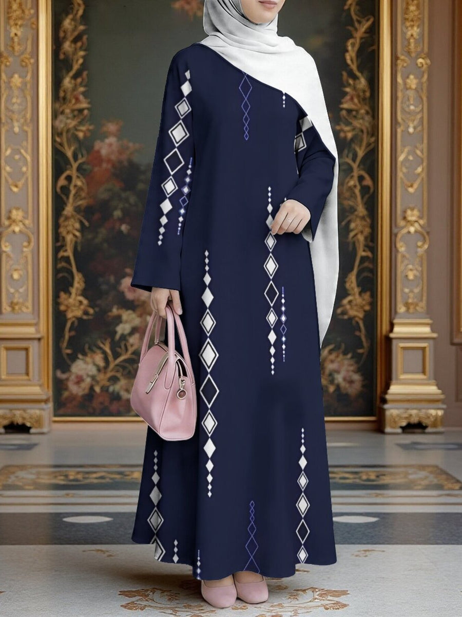 New Muslim Women'S Abaya, Women'S Dress Loose Fit, Casual Fashion, Easy Long Sleeve, Fashionable Pattern, Temperament All-Match Long Dress (Headscarf Additions Not Included) - Mixed colors