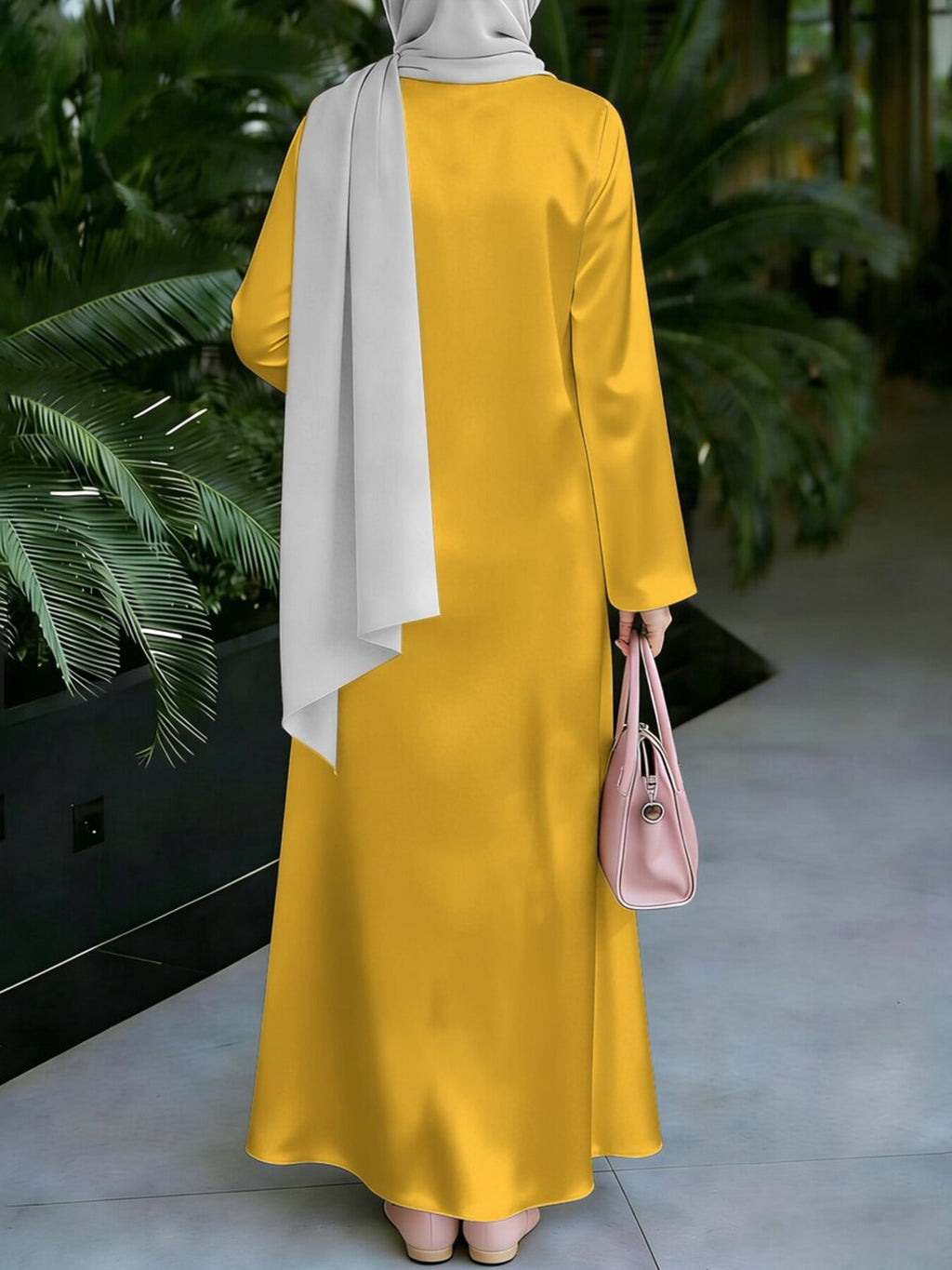 Women'S Hot Middle Eastern Style Muslim Elegant Robe, Bright Yellow Background with Ethnic Floral Print, Easy Straight Long Sleeve Cut, for Prayer, Banquets, And Outings, Quality Flowing Non-Embroidered Craft - Mixed colors
