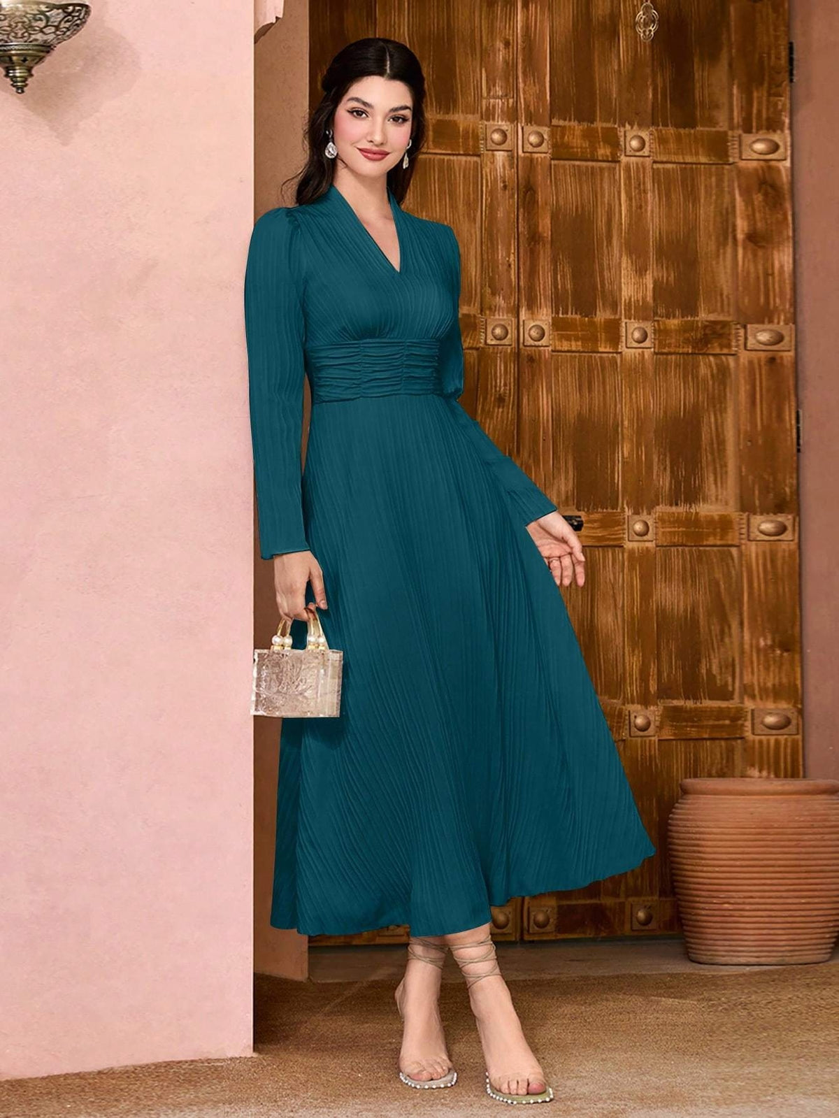Fashion Casual Solid Color Women's Maxi Dress - Army Green