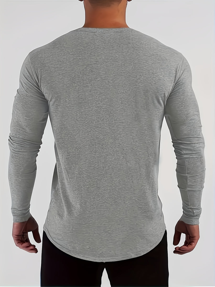 Men's Spring/Autumn Long-Sleeve Shirt T-Shirt - -Compatible Suitable for Casual & -Casual Wear, Round Neck -Fit Shirt, Machine Washable Non- Top for Daily Office, Semi-Formal Outfits (No Belt) - Light Grey