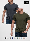 2pcs Men'S Round Neck Short Sleeve Top Set, Round Neck Solid Color Easy Style Soft -Like Fabric Basic Wearable Non-Picky Matching Daily Replacement Base Short Sleeve Top Suitable for Multi-Scene High-Frequency Replacement - dark gray + army green