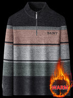 Minimalist Urban -Lined Half-Zip Sweater for Warmth and City Casual Wear - Blue