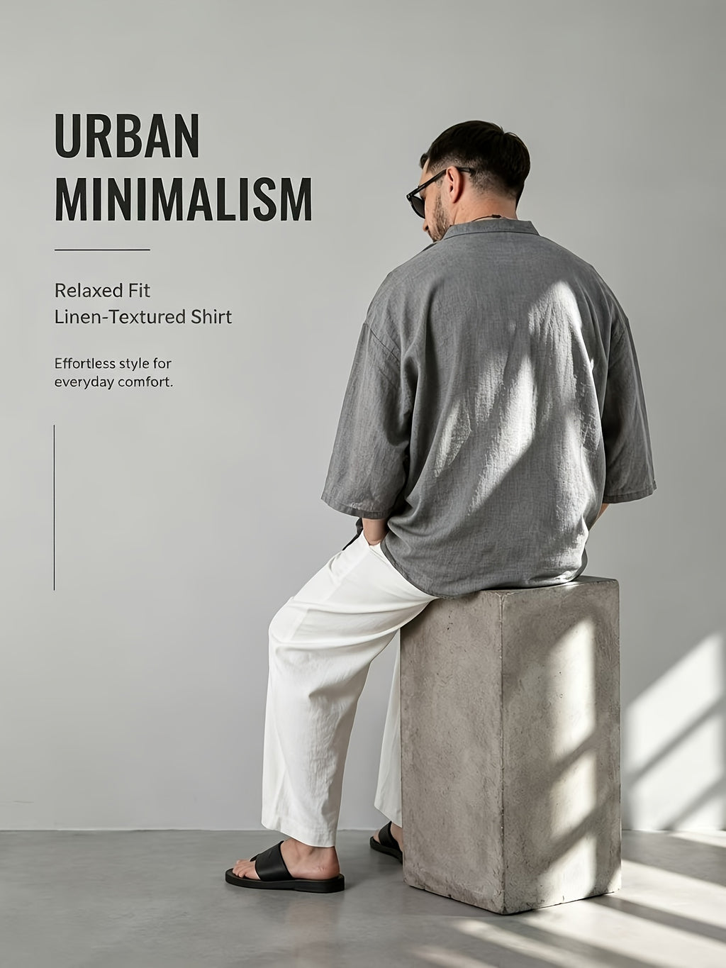 Men's Casual Shirt, New Linen V-Neck Casual Shirt for Daily Wear, Three-Quarter Sleeve Design, Suitable as a Gift! - Grey