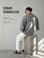 Men's Casual Shirt, New Linen V-Neck Casual Shirt for Daily Wear, Three-Quarter Sleeve Design, Suitable as a Gift! - Grey