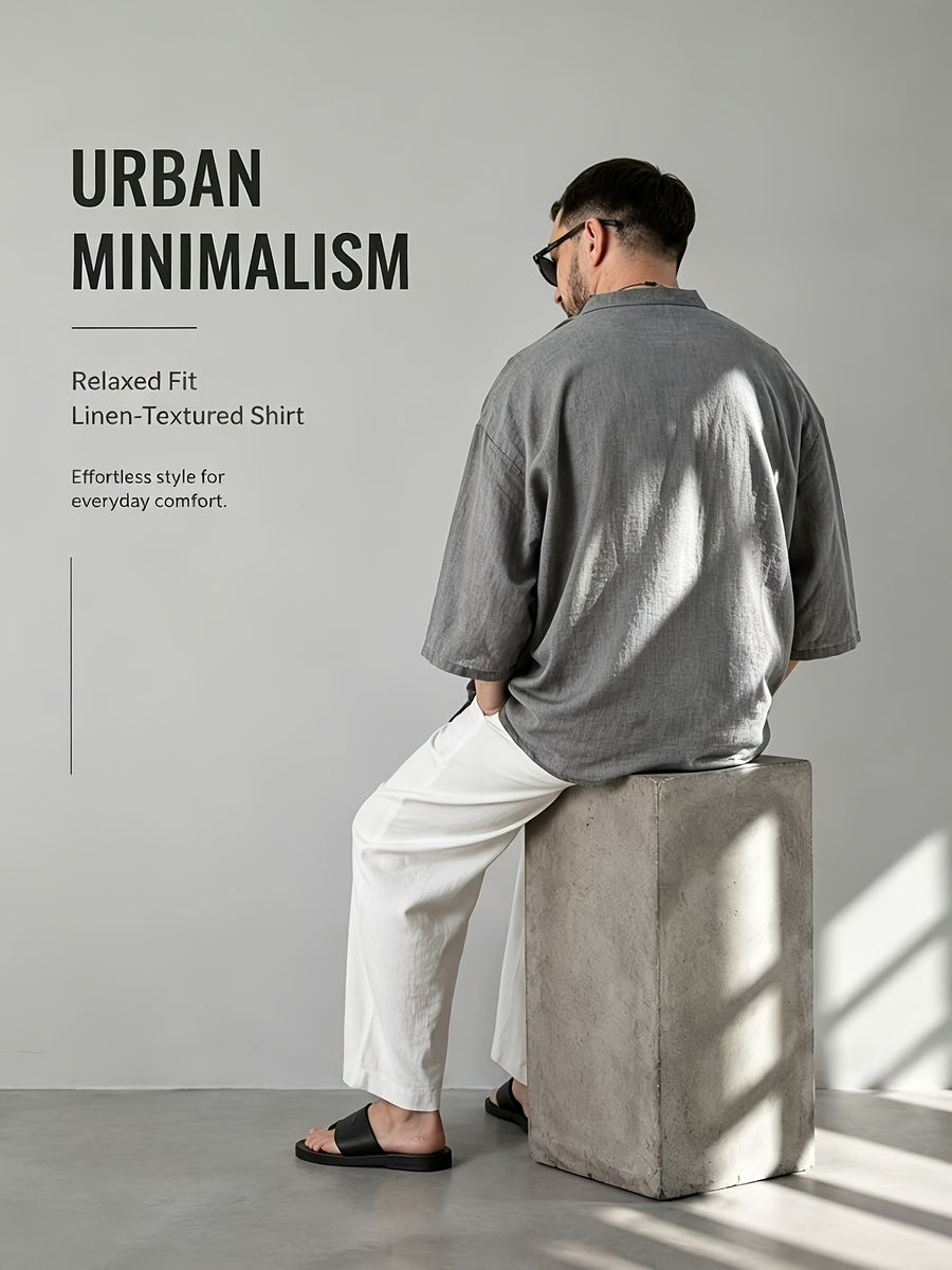 Men's Casual Shirt, New Linen V-Neck Casual Shirt for Daily Wear, Three-Quarter Sleeve Design, Suitable as a Gift! - Grey