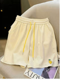 Strawberry Print Fashionable Spring And Summer Shorts, Vacation Sexy Elastic Waist Drawstring Pocket Women'S Pants - Yellow