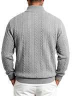 Whale Crossing OBM Men's Spring, Autumn, Winter Classic Fashion Italian Milanese Label Knitted Cable Knit Stand Collar Sweatshirt - Grey