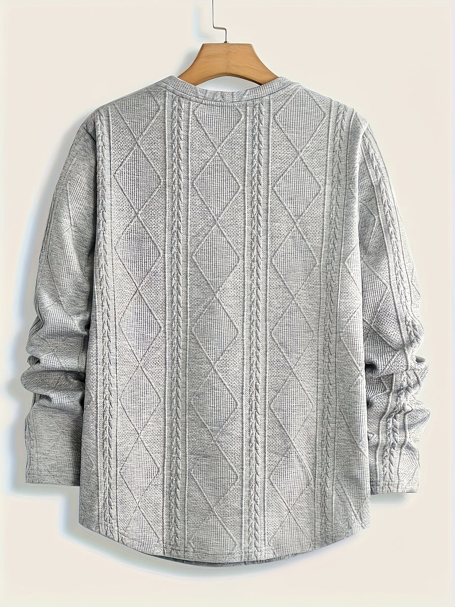 Men's Round Neck Casual Long Sleeve Top - Light Grey