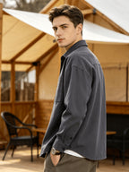 Men'S Cargo Long Sleeve Shirt, Pure Casual Blouse Loose Multi-Pocket Design Breathable Durable Fabric Street Outing Light Outdoor Camping Versatile Casual Top - Grey
