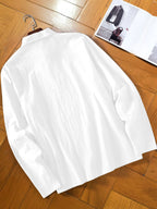 Men's Fashion Long-Sleeve Linen Shirt - Seaside Vacation Casual Top, Button-Up with Half-Open Placket, Lightweight, Loose, and Comfortable, Perfect as a Summer T-Shirt or Gift - White