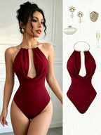 New Women's Red Sexy Sleeveless Backless Bodysuit for S, Base Layers, and Dance Wear - Red