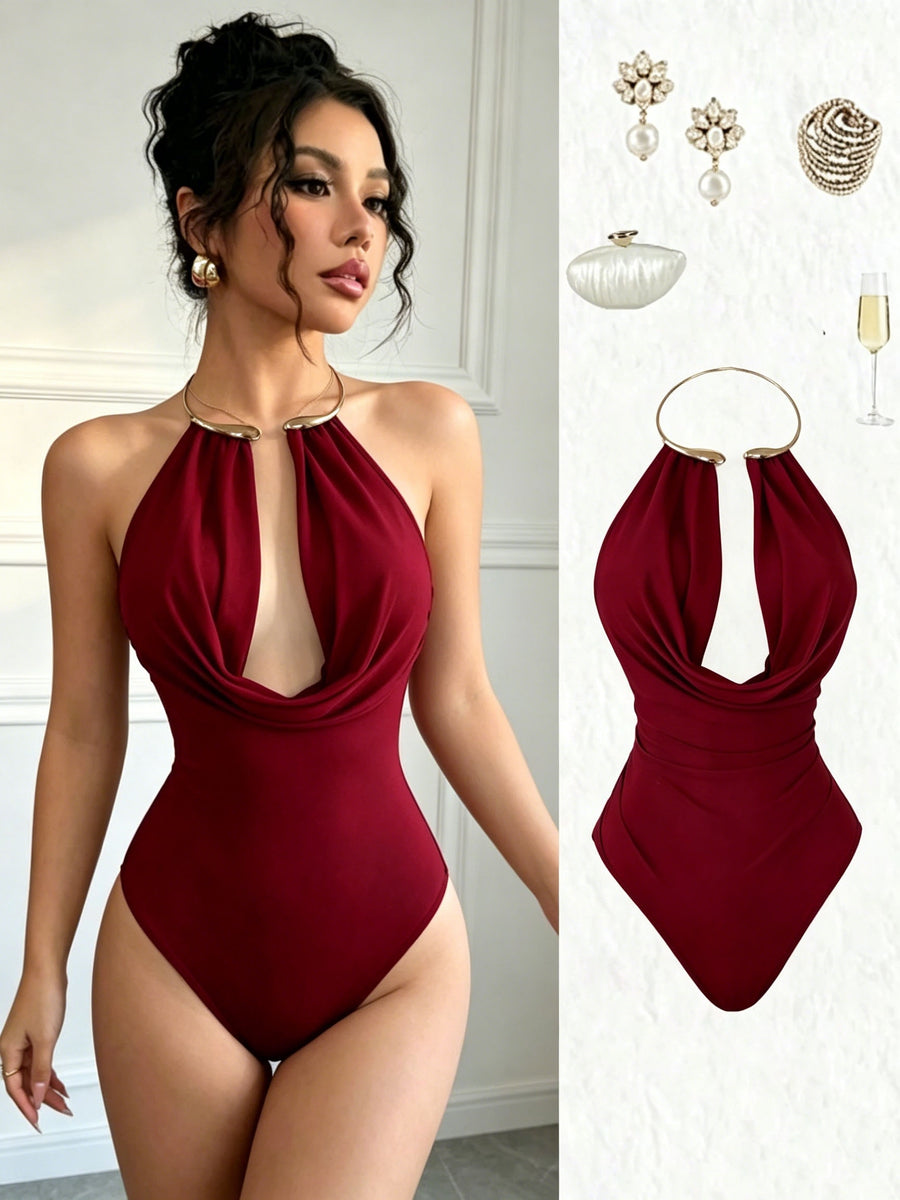 New Women's Red Sexy Sleeveless Backless Bodysuit for S, Base Layers, and Dance Wear - Red