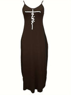 Oriented to European And American Foreign Trade Cross-Border New Women'S Long Dress, Slim And A-Line Solid Color Pattern Suspender Dress - Black