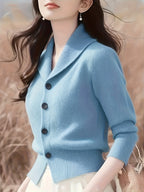 Women's Turn- Collar Cardigan Coat - Light Blue