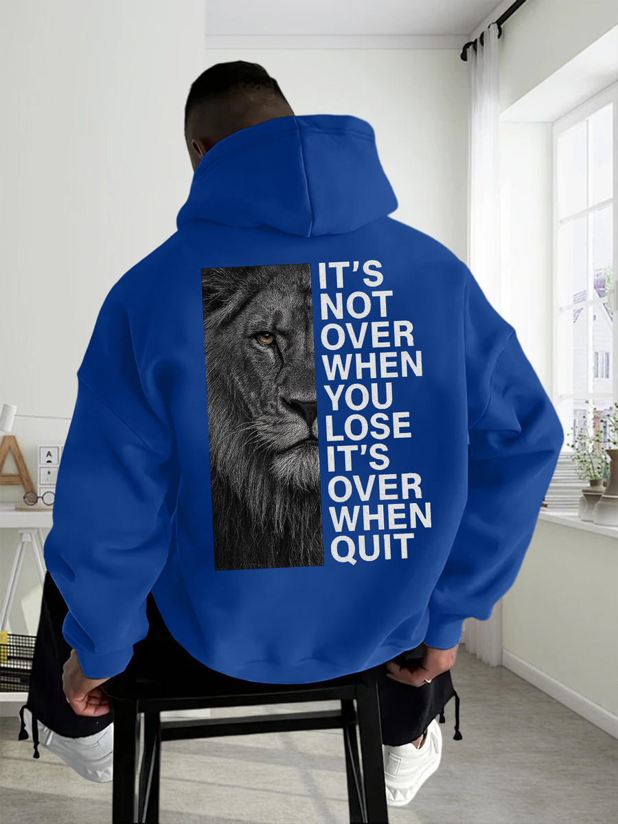 Men'S Casual Hooded Sweatshirt with Graphic - "It'S Not Over Until You Quit" Design, Thick Sportswear, Long Sleeve, Regular Fit, Ideal for Spring/Fall, Autumn Casual Wear|Casual Style Hoodie| Sweatshirt - Royal Blue