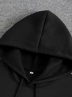 Men'S Autumn Winter Print Hooded Fleece Sweatshirt, Versatile Athletic Casual Loose Hooded Sweater - Black