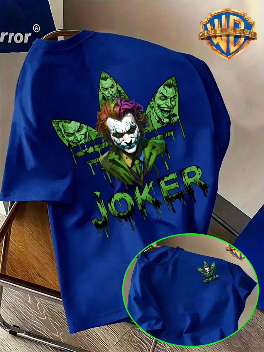 Warner Bros. Official Western Movie Character Trendy Green JOKER Clown Print T-Shirt, American Retro Casual Short Sleeve, Men'S Casual Comfortable Multi-Functional Loose Summer Short Sleeve T-Shirt, Suitable for Outdoor Wear, Gym - Royal Blue
