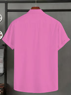 Men'S Solid Color Short Sleeve Shirt, Summer Lightweight Breathable Fabric, Classic Collar, Loose Fit, Textured Fabric, Suitable for Casual, Office & Weekend Wear, Short Sleeve Top, Non-Stretch Material, Durable Casualwear, Outdoor Casual - Pink Color