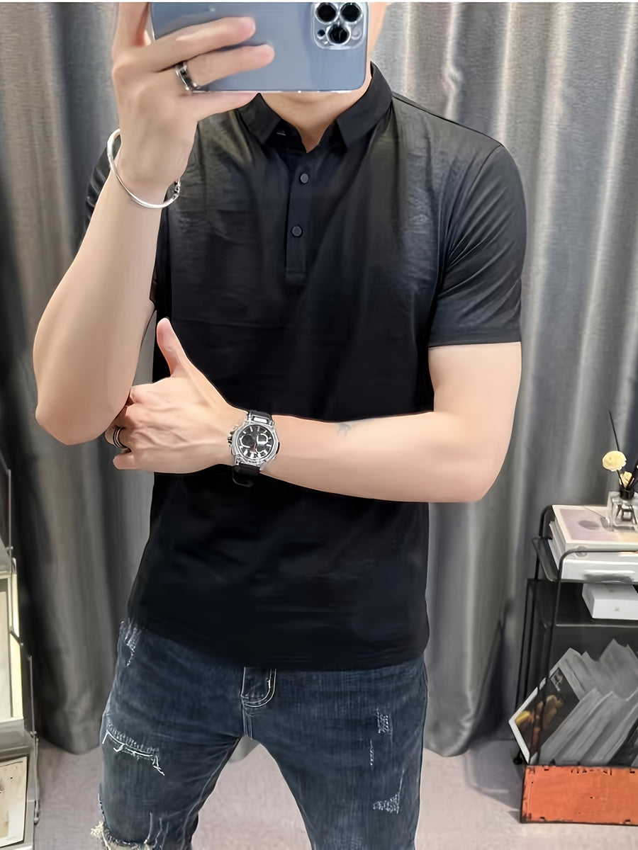 Men'S Breathable Lightweight Nylon Polo Shirt - Durable Summer Casual Business Top - Black