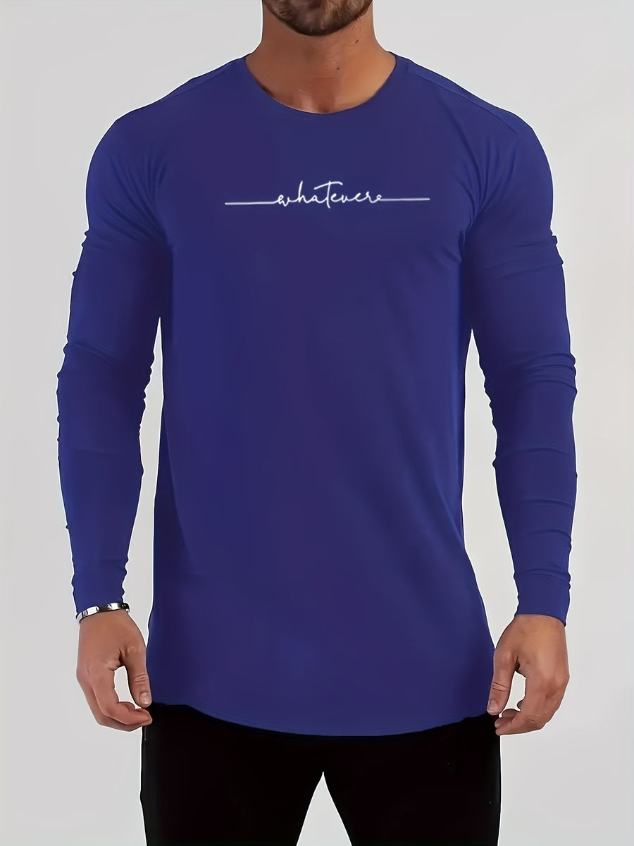 Men's Spring/Autumn Long-Sleeve Shirt T-Shirt - -Compatible Suitable for Casual & -Casual Wear, Round Neck -Fit Shirt, Machine Washable Non- Top for Daily Office, Semi-Formal Outfits (No Belt) - Blue