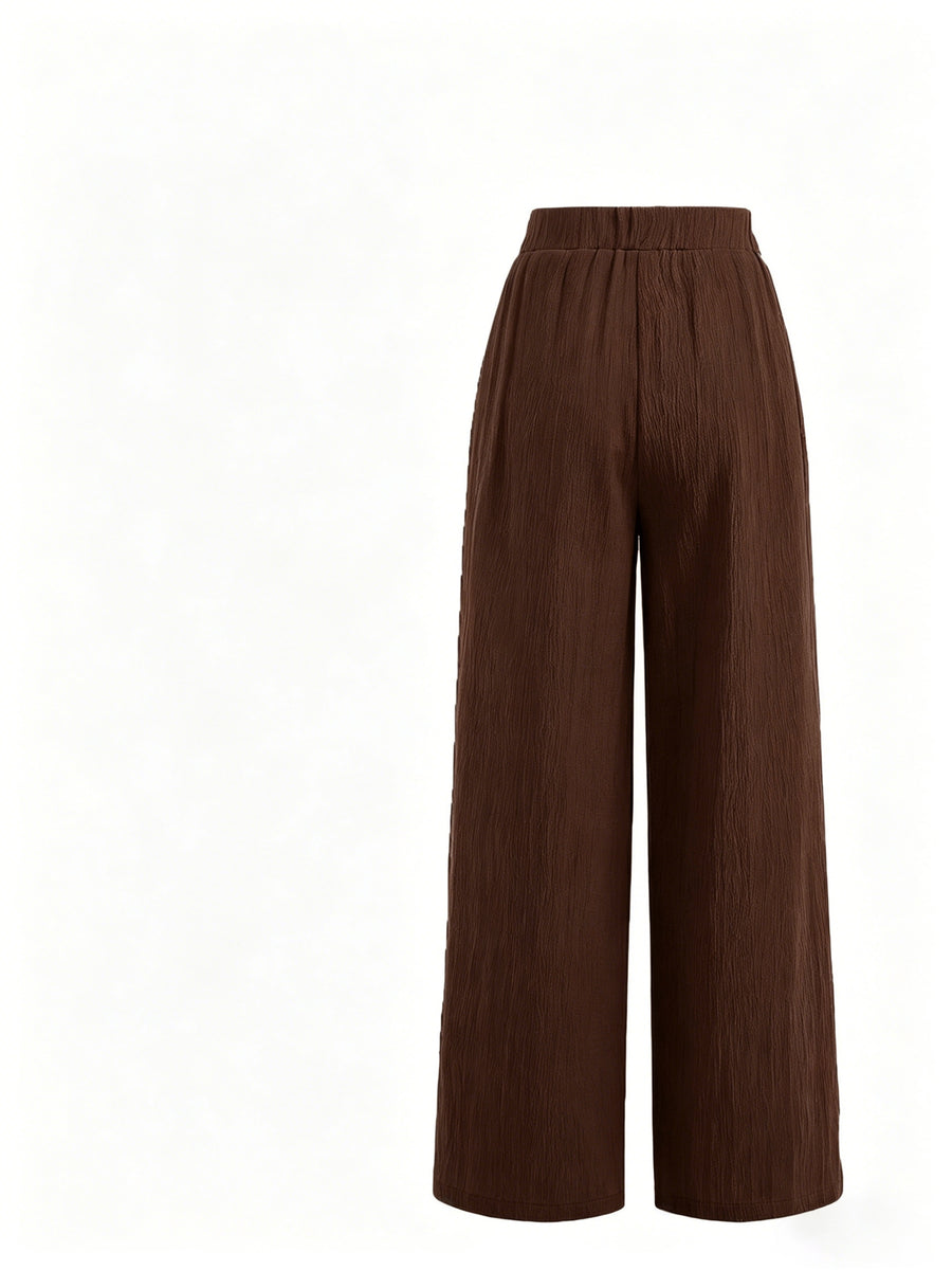 Summer High-Waisted Wide-Leg Pants for Women, High-Quality Draped Loose Straight-Leg Trousers, Casual Pants, Thin Style + Talan - Coffee Brown