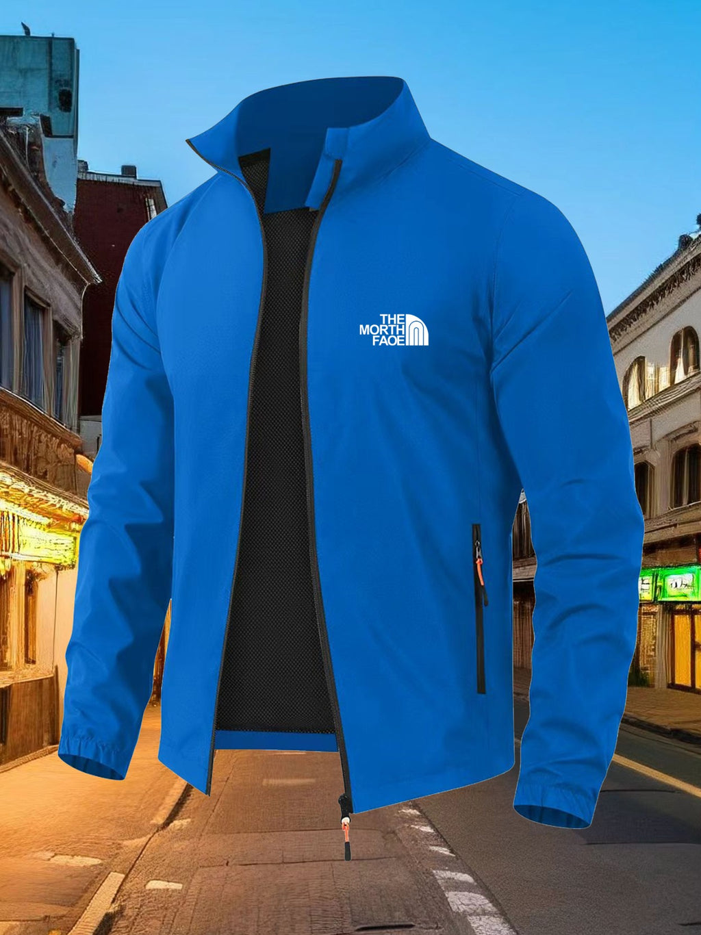 2026 New Model Men's Outdoor Men's Windproof Mountaineering Sport Jacket, Lightweight and Comfortable High-quality Raincoat, Fashionable and Trendy  Pattern Design, Suitable for Spring and Autumn Seasons, Essential for Outdoor Activities. - Royal Blue
