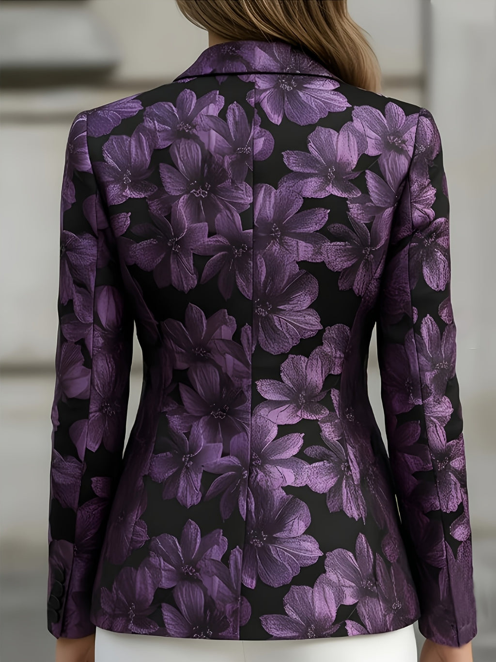 Women'S Floral Print Blazer, Slim Fit Formal Office Suit, Stylish Women'S Blazer for Commuters, Elegant Women'S Jacket, Single-Breasted Casual Jacket NS702 - Purple