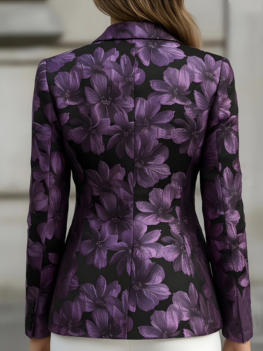 Women'S Floral Print Blazer, Slim Fit Formal Office Suit, Stylish Women'S Blazer for Commuters, Elegant Women'S Jacket, Single-Breasted Casual Jacket NS702 - Purple