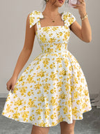 Elegant Temperament Shoulder Strap Back Smocked Dress for Women 7091 - Multicolor