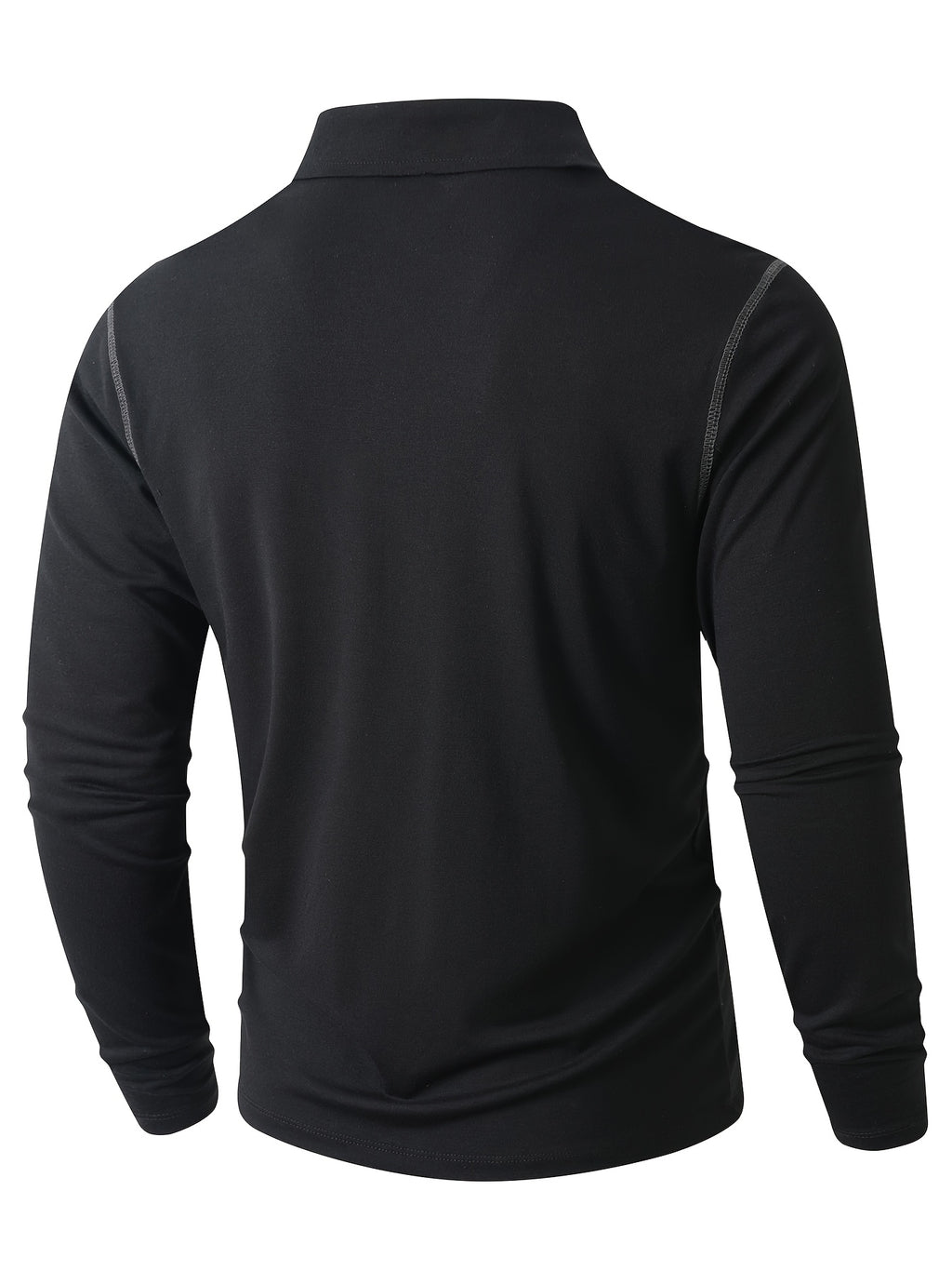 KJ-P029 Men's Long Sleeve Henley Shirt with Contrast Color Placket and Pocket Design, Stretchy, Comfortable, and Casual Polo for Daily Commuting Wear - Black