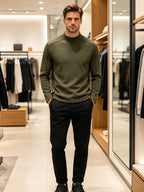 Men's Half-turtleneck Base Layer, Suitable for Wearing Alone in Early Autumn or as a Warm Inner Layer in Late Winter, Adaptable for Both Business and Casual Styles. -SINBOS - Bean Green