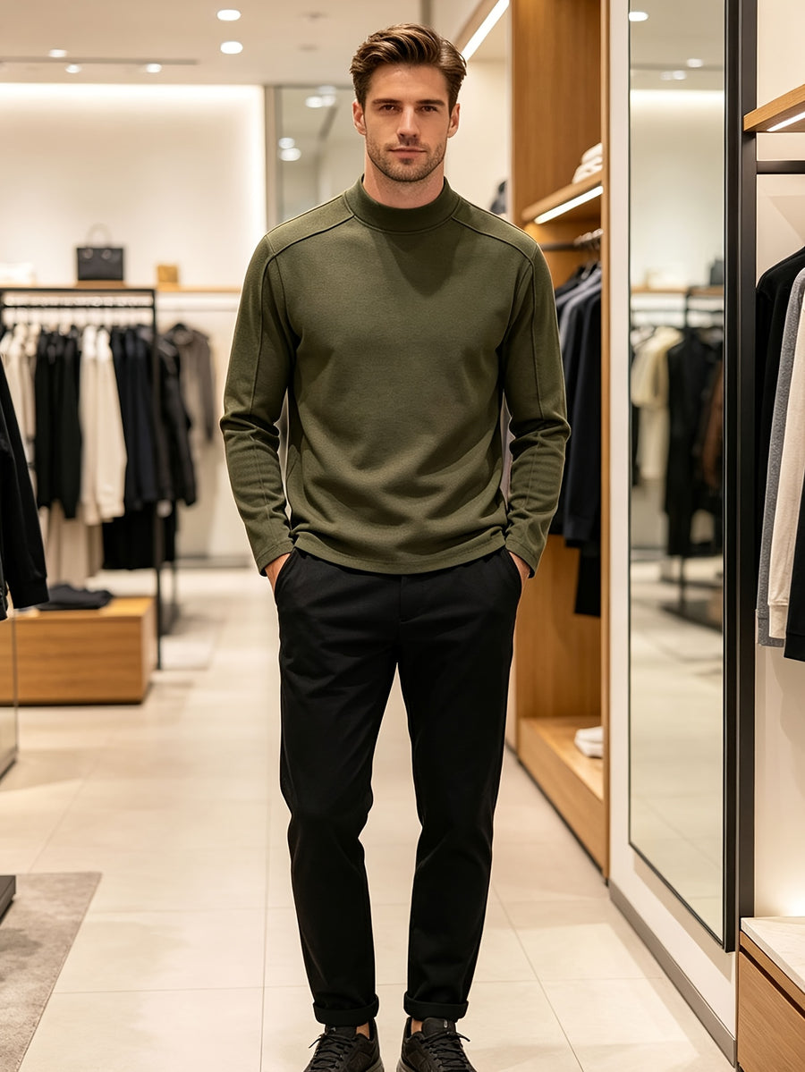 Men's Half-turtleneck Base Layer, Suitable for Wearing Alone in Early Autumn or as a Warm Inner Layer in Late Winter, Adaptable for Both Business and Casual Styles. -SINBOS - Bean Green
